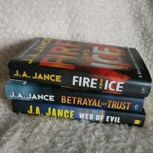 Lot of 3 J.A. Jance Books Betrayal of Trust, Fire and Rice, Web of Evil HC/DJ.
